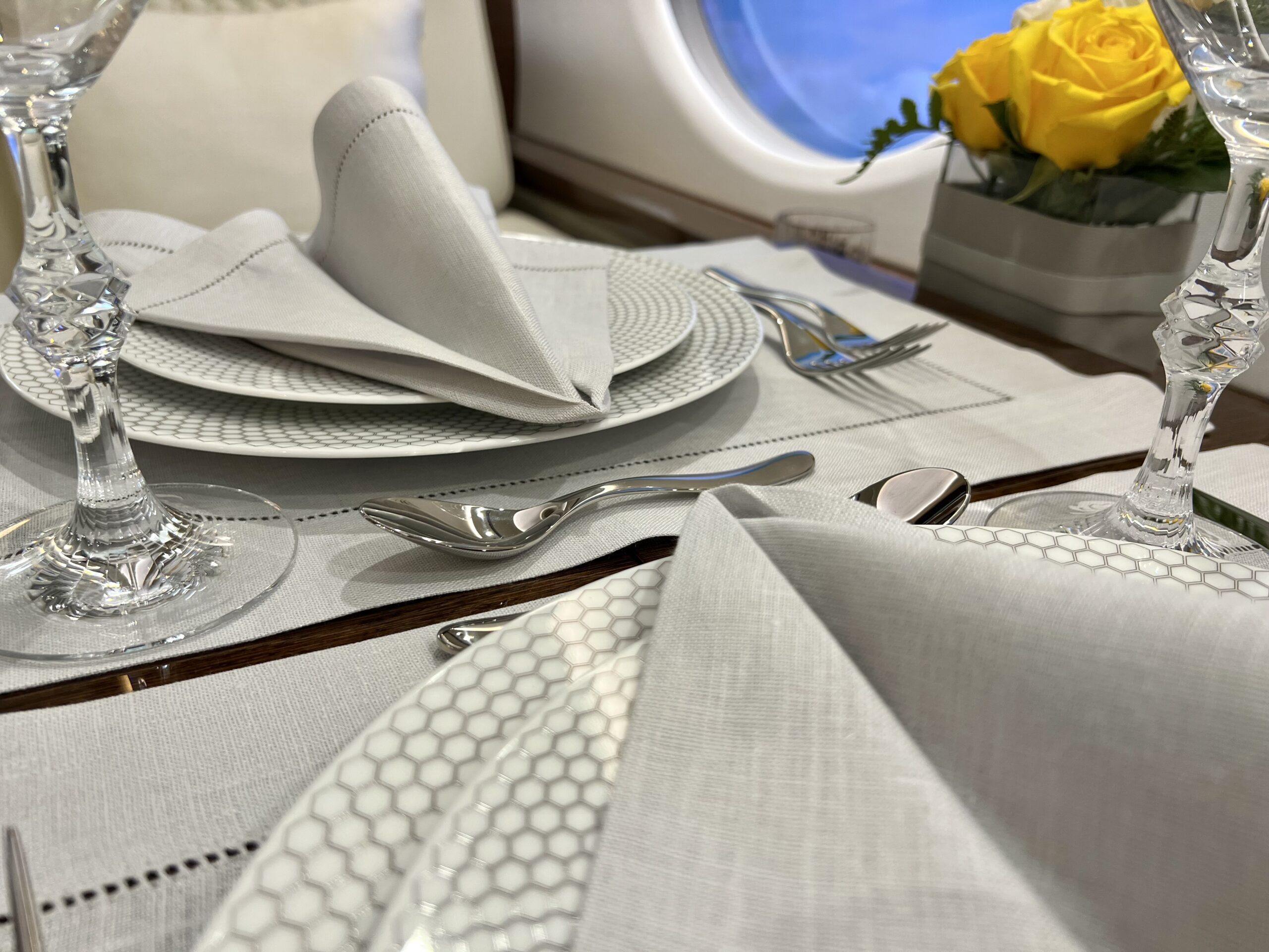 finally, linens designed specifically for private jet use. Proportionately sized and beautifully detailed JET ESSENTIALS by International Jet Interiors are 100% linen, handcrafted by SFERRA.